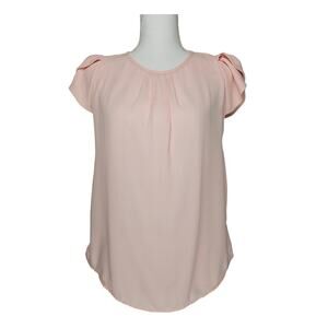 APRIL WOMEN'S PINK BLOUSE ROSE-LIKE SHOULDER SLEEVES PLEATED FRONT - SIZE MEDIUM